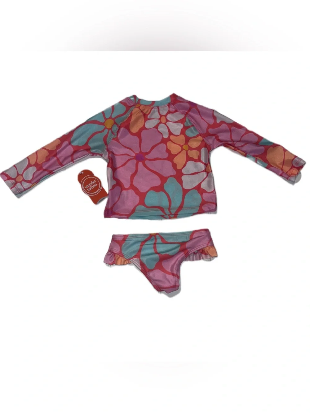 Wonder Nation Multi-Color Floral Long-Sleeve Rashguard Bikini Swim Set Baby 12M
